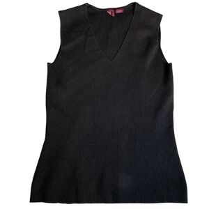 Merona Black Ribbed V Neck Sleeveless‎ Knit Top Vintage Y2K M Work Office